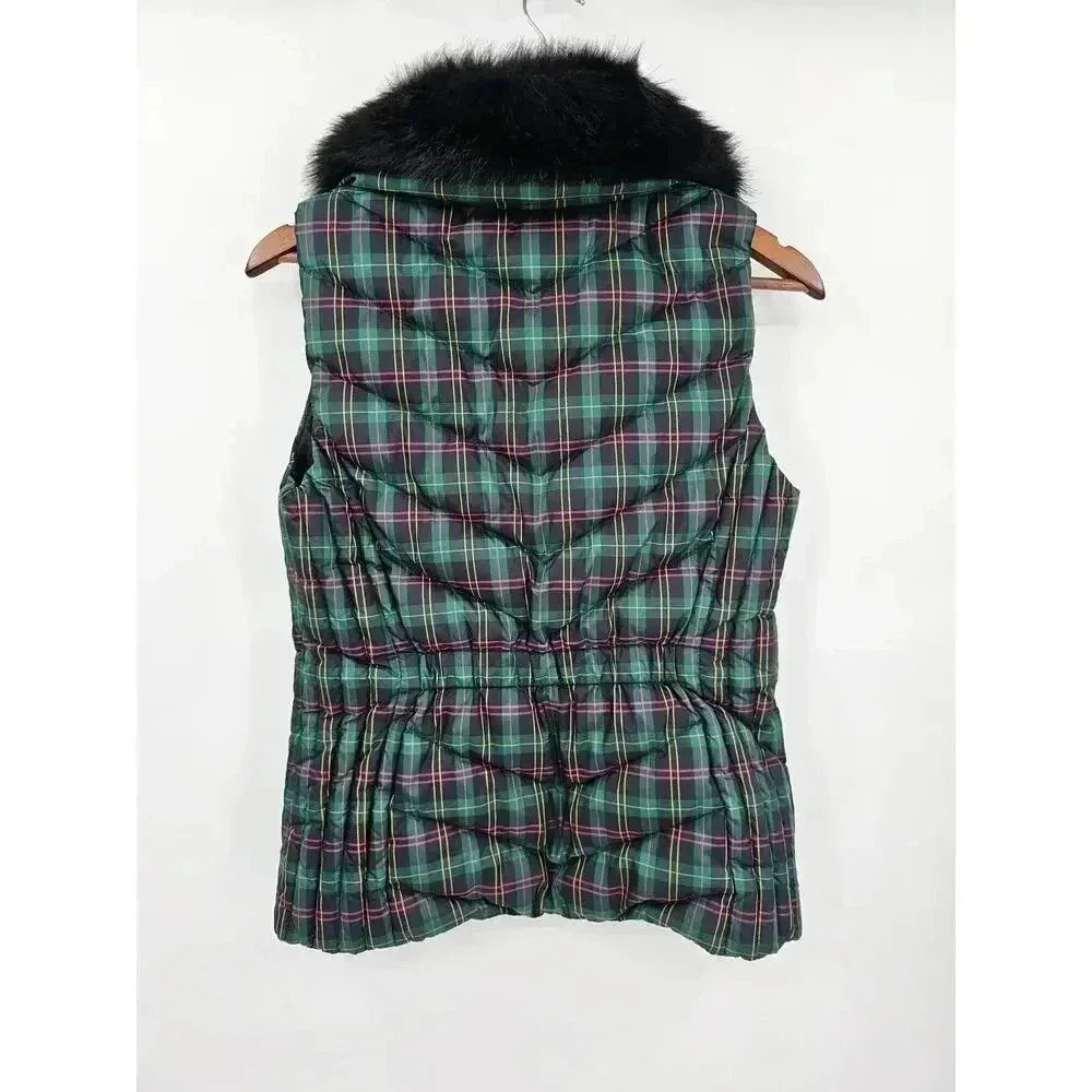 Talbots Women's Size S Tartan Plaid Puffer Vest w/Detachable Fur Collar - Picture 2 of 8